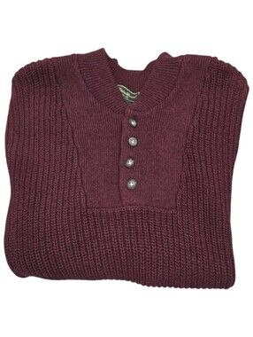 Eddie Bauer Henley Sweater Large Maroon Ribbed Knit 100% Cotton Cabincore